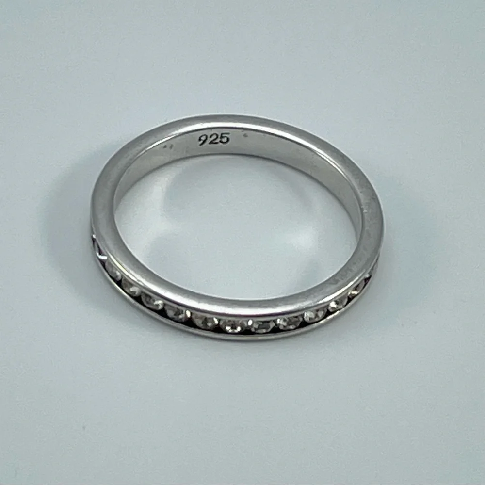 Sterling Silver 925 Channel Set Cubic Zirconia Eternity Band Ring – Size 8